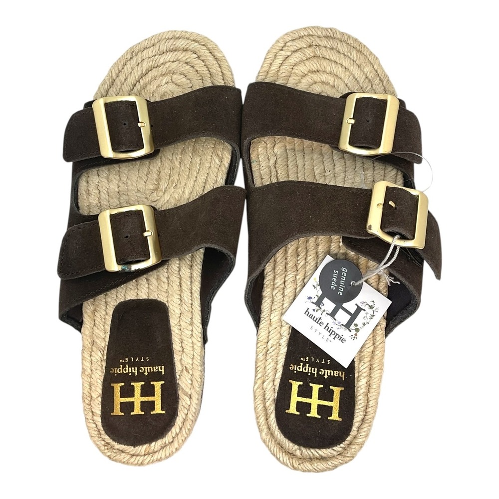 haute hippie Genuine Chocolate Brown Cow Suede Nikki Sandals 8.5 M Wmns 39 NWT